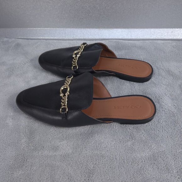 COACH Sienna Leather Slide Loafer Shoes Mule Black Gold Women's Size 8.5B - Picture 2 of 8
